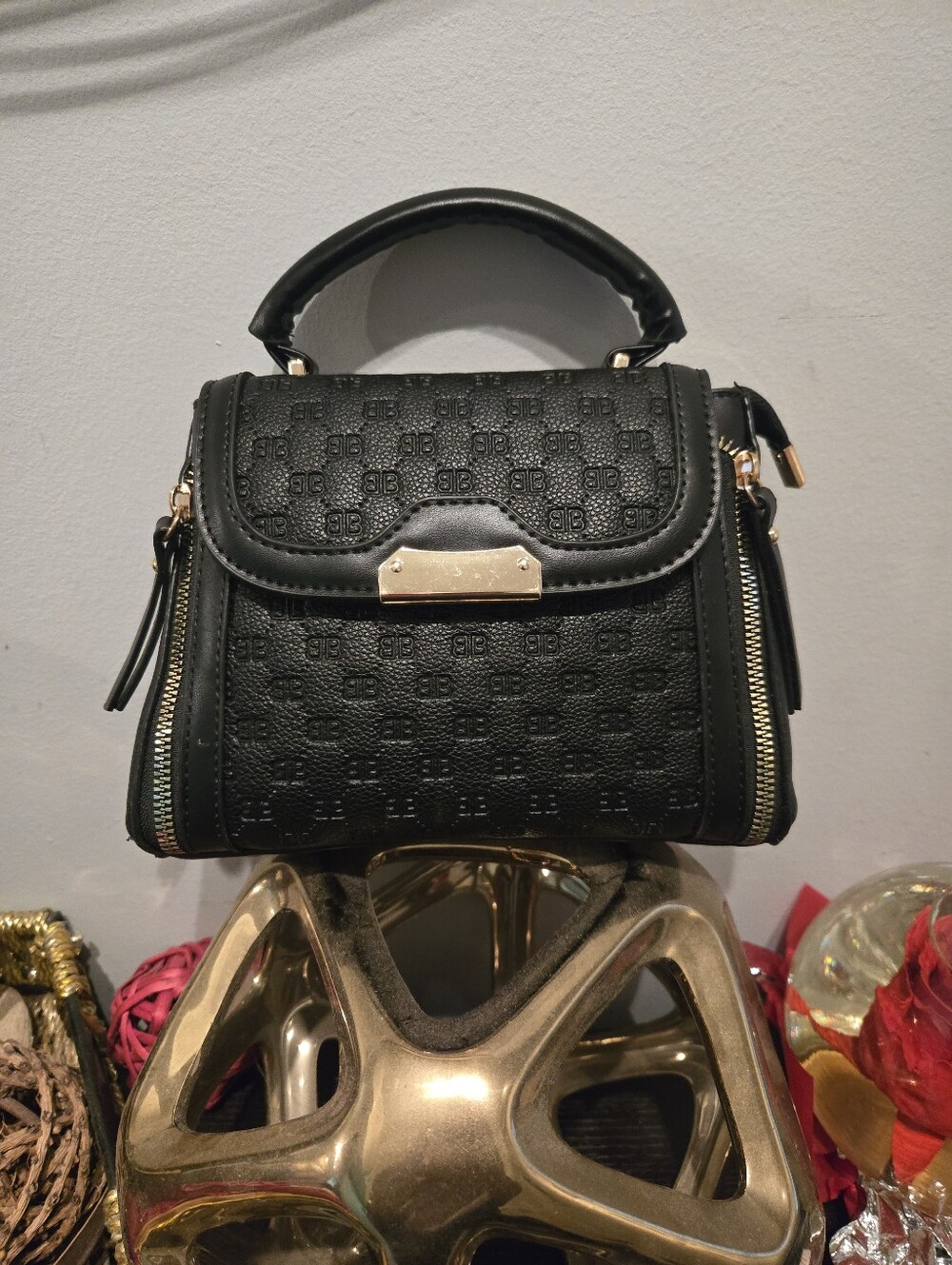 Black Top-Handle Women's Satchel- Crossbody Strap Inside Bag